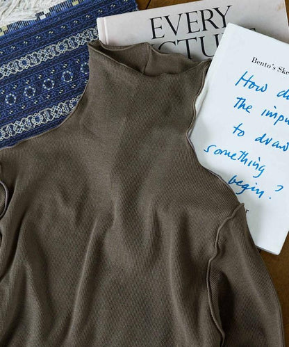 薑黃色荷葉邊高領長袖上衣