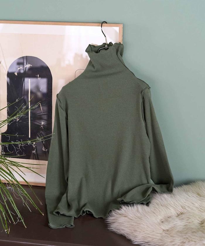 薑黃色荷葉邊高領長袖上衣