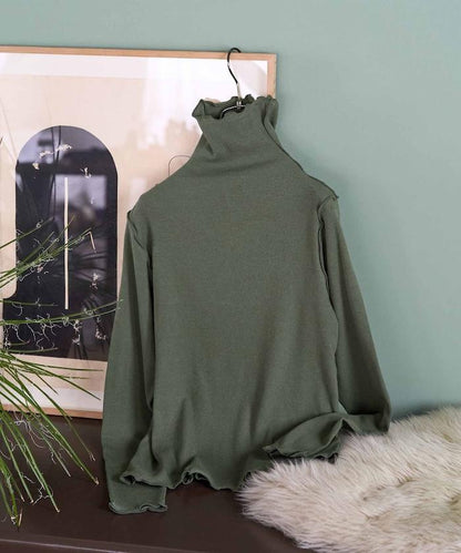 薑黃色荷葉邊高領長袖上衣