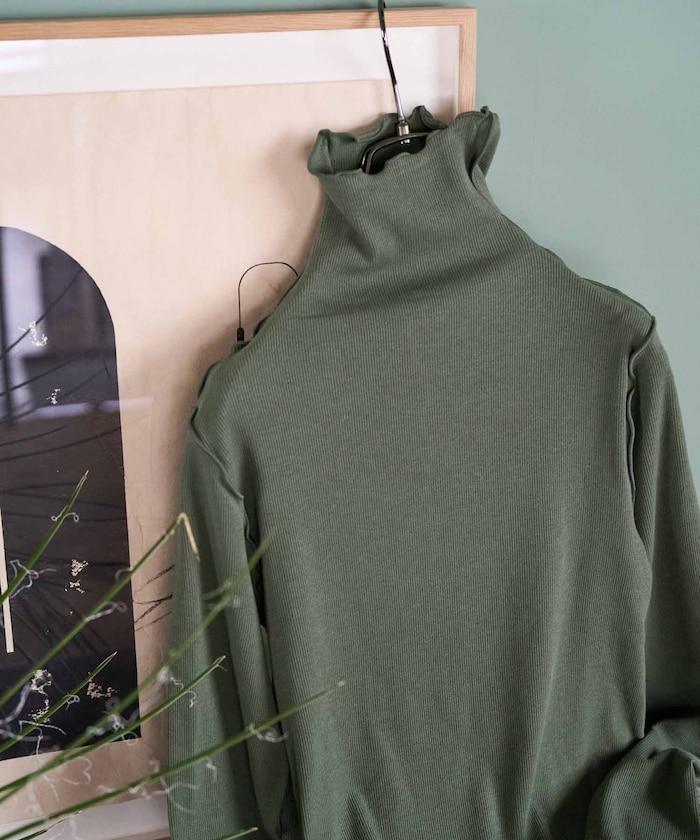 薑黃色荷葉邊高領長袖上衣