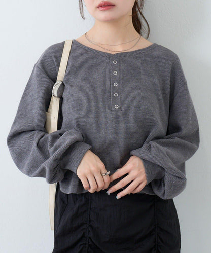 【S.M尺碼可選】華夫格亨利領套頭衫