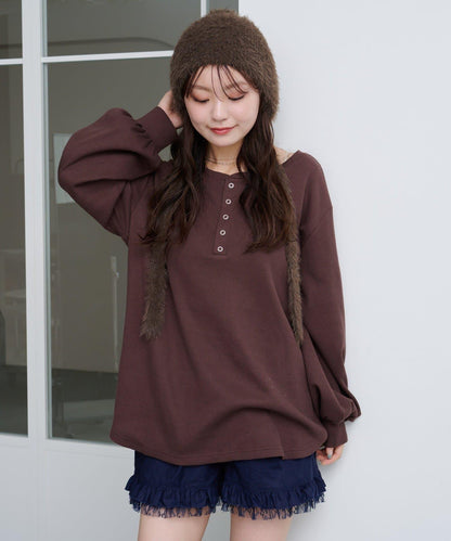 【S.M尺碼可選】華夫格亨利領套頭衫