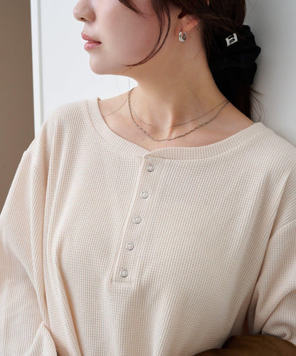 【S.M尺碼可選】華夫格亨利領套頭衫