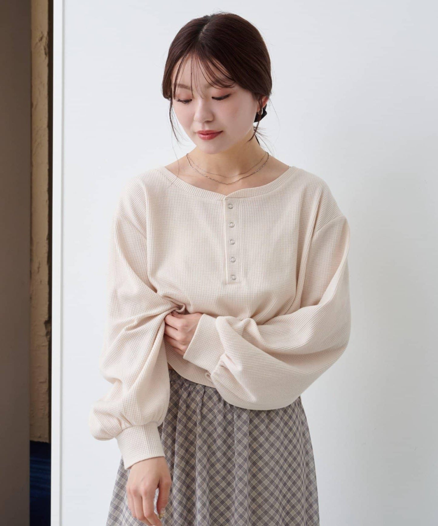 【S.M尺碼可選】華夫格亨利領套頭衫