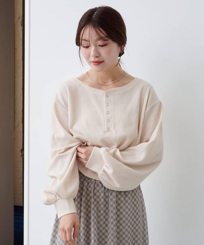 【S.M尺碼可選】華夫格亨利領套頭衫