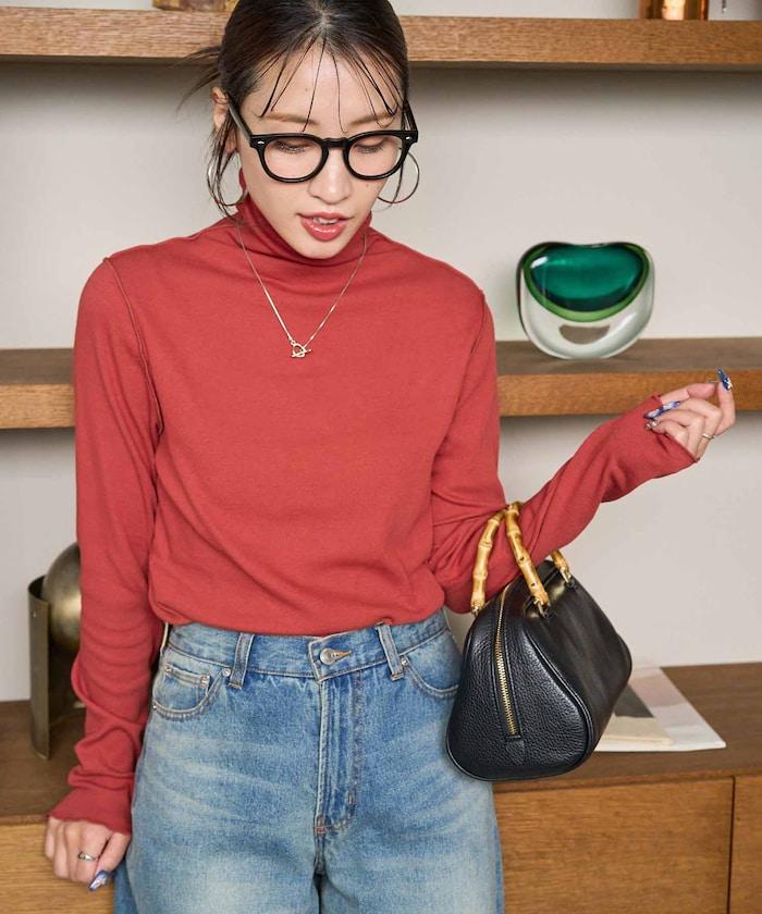 薑黃色荷葉邊高領長袖上衣