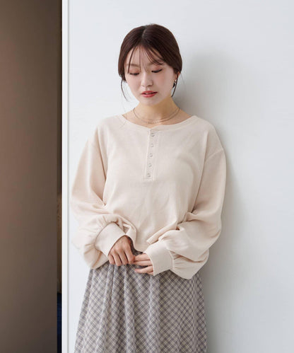 【S.M尺碼可選】華夫格亨利領套頭衫