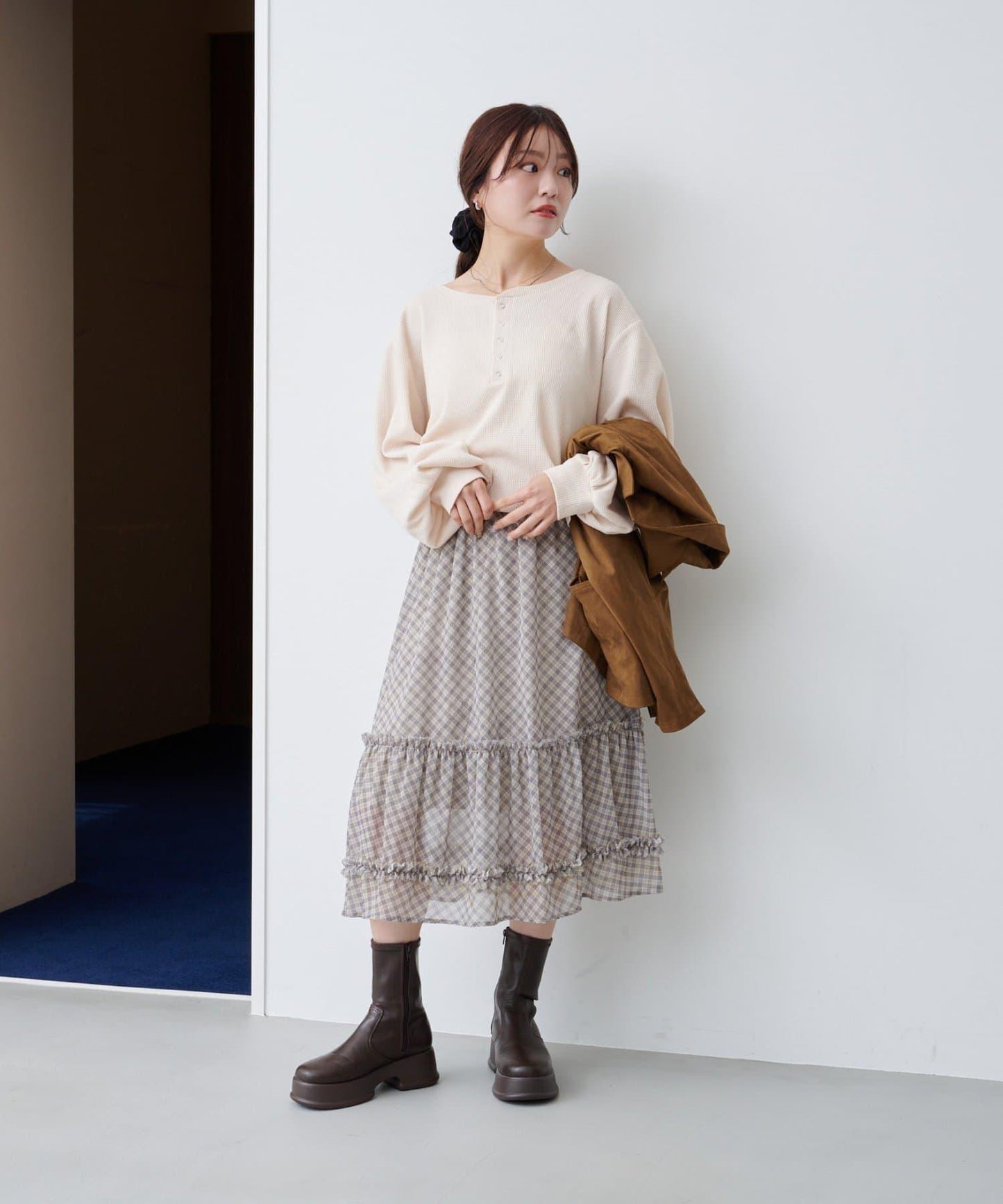 【S.M尺碼可選】華夫格亨利領套頭衫