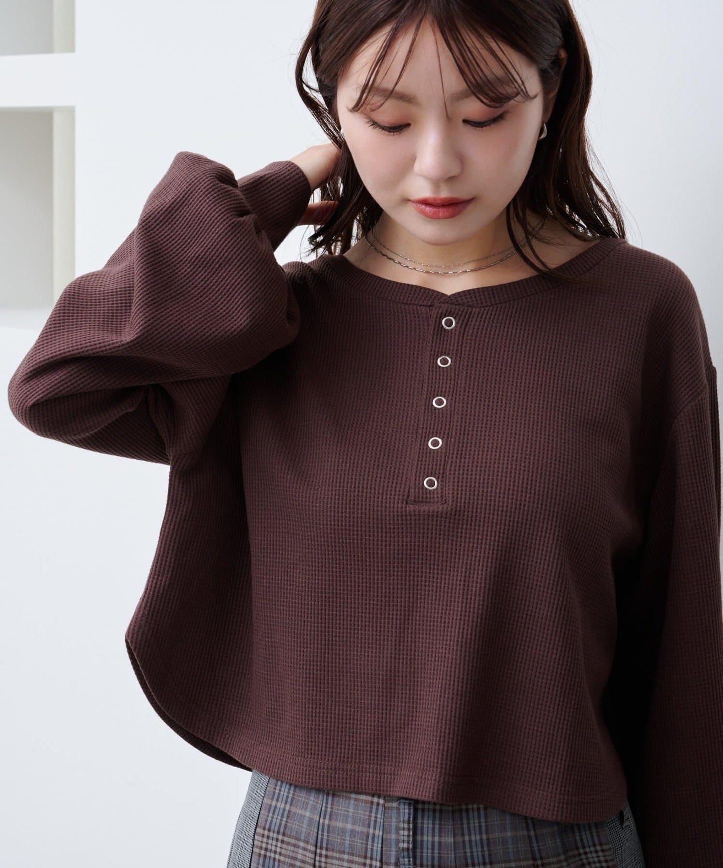 【S.M尺碼可選】華夫格亨利領套頭衫