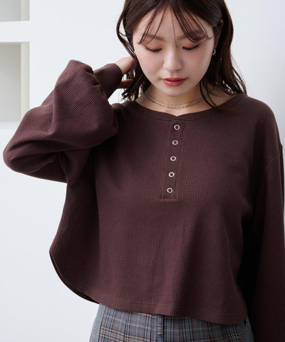 【S.M尺碼可選】華夫格亨利領套頭衫