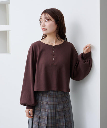 【S.M尺碼可選】華夫格亨利領套頭衫