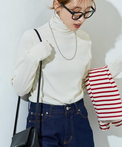 薑黃色荷葉邊高領長袖上衣