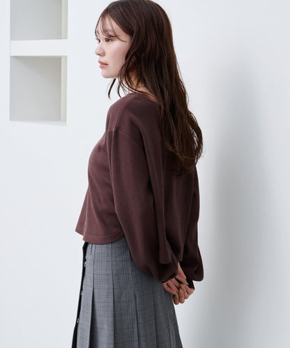 【S.M尺碼可選】華夫格亨利領套頭衫