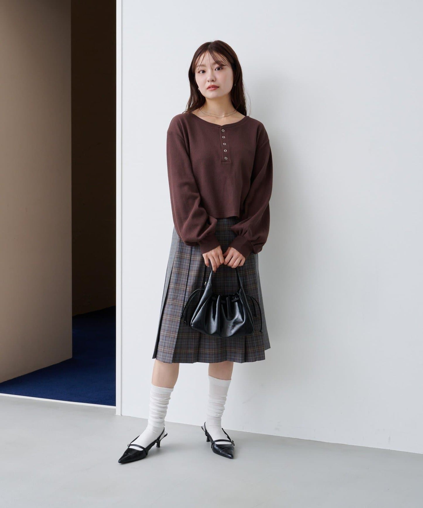 【S.M尺碼可選】華夫格亨利領套頭衫