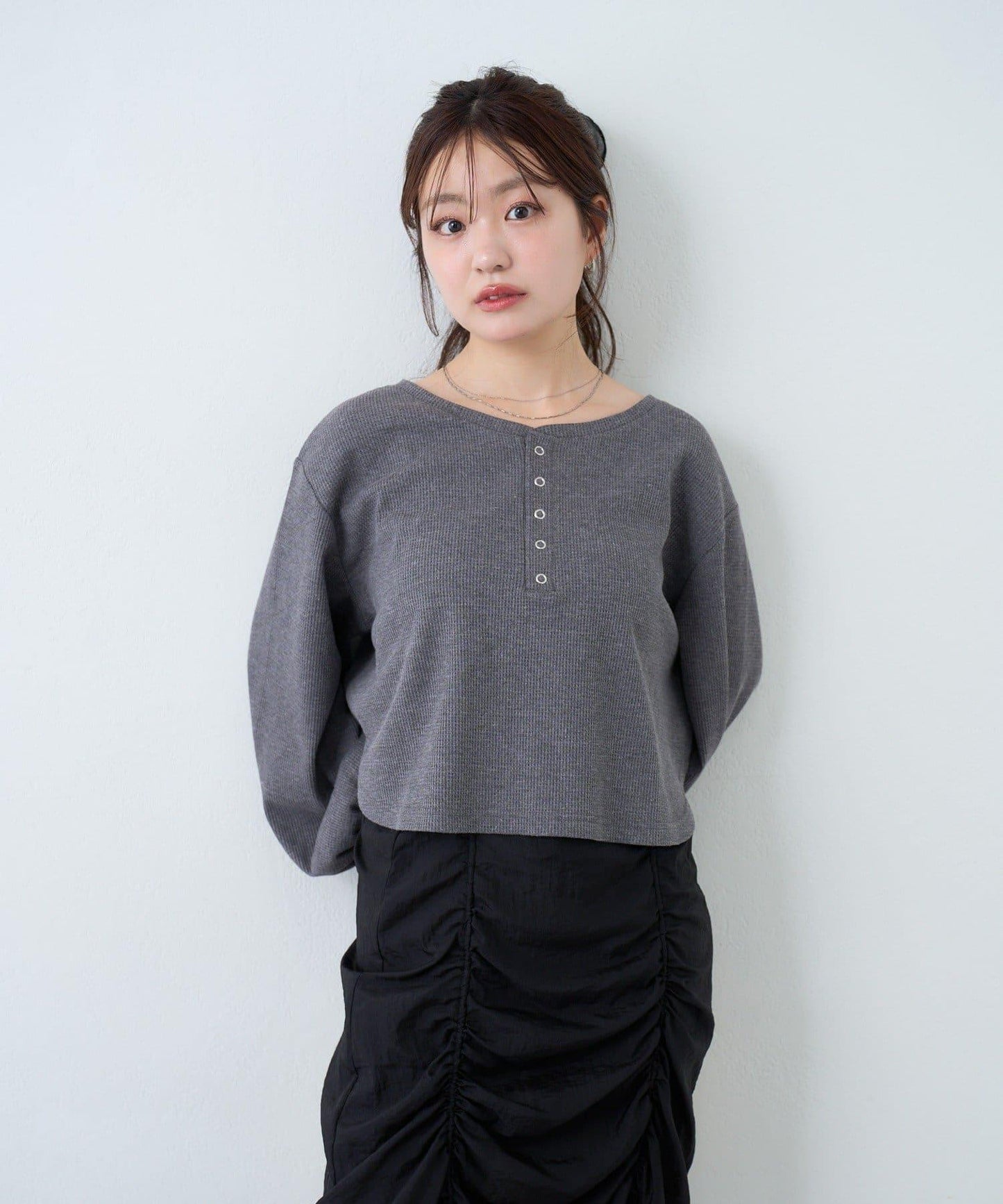 【S.M尺碼可選】華夫格亨利領套頭衫