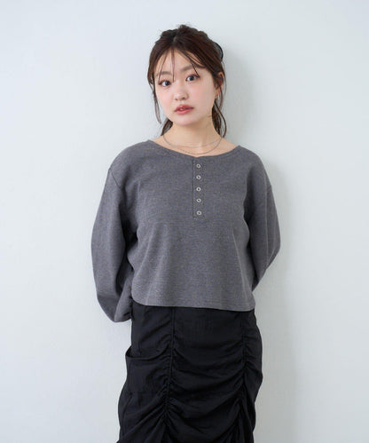 【S.M尺碼可選】華夫格亨利領套頭衫