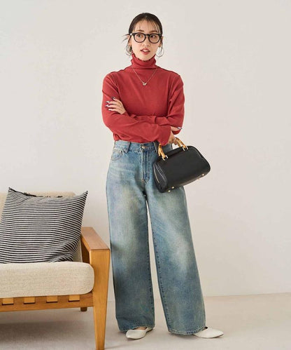 薑黃色荷葉邊高領長袖上衣