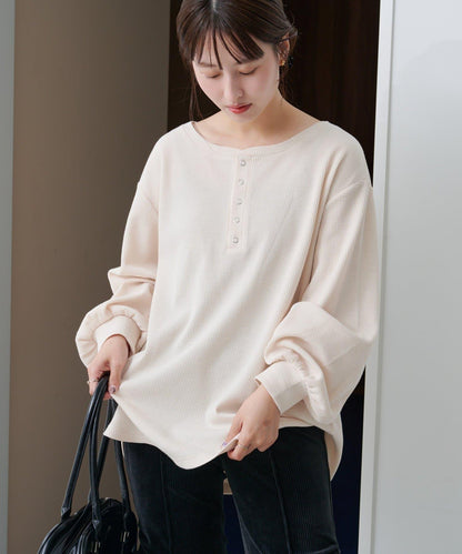 【S.M尺碼可選】華夫格亨利領套頭衫