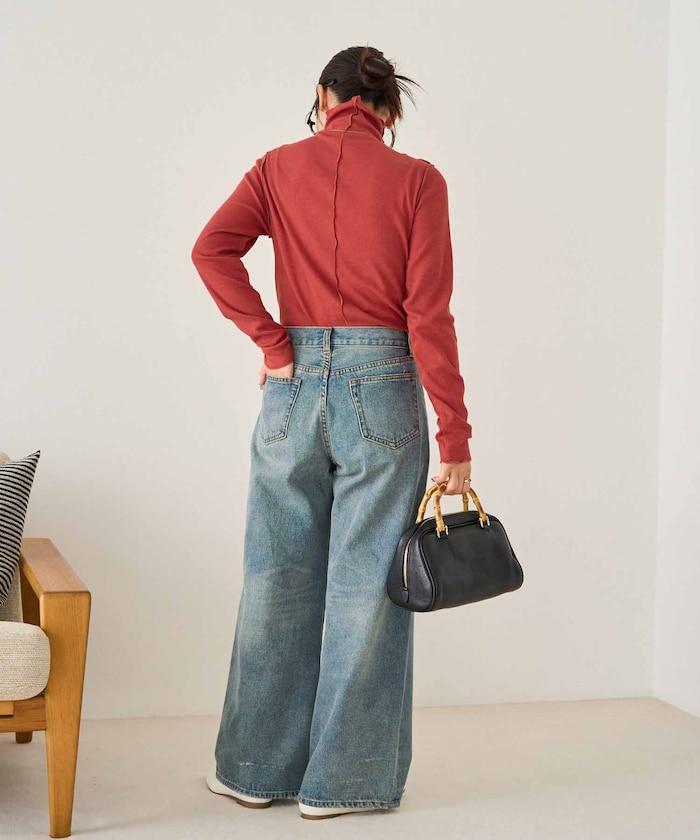 薑黃色荷葉邊高領長袖上衣