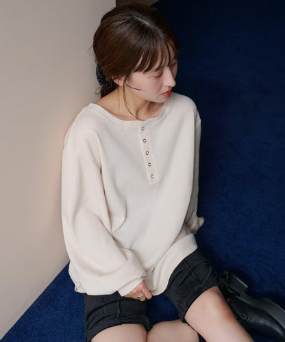 【S.M尺碼可選】華夫格亨利領套頭衫