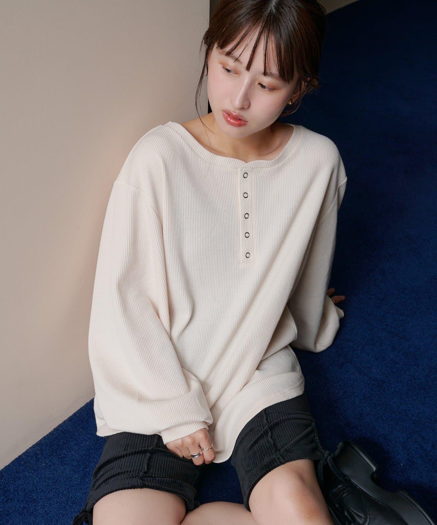 【S.M尺碼可選】華夫格亨利領套頭衫