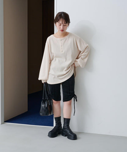 【S.M尺碼可選】華夫格亨利領套頭衫