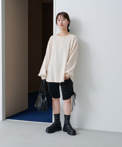 【S.M尺碼可選】華夫格亨利領套頭衫