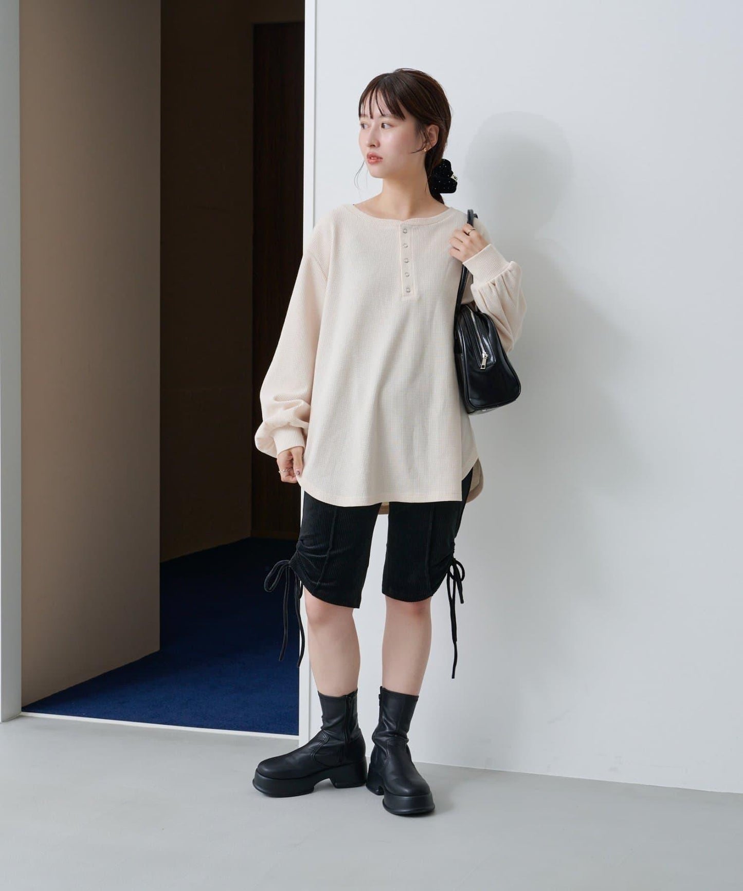 【S.M尺碼可選】華夫格亨利領套頭衫