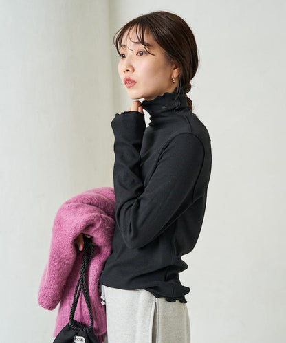 薑黃色荷葉邊高領長袖上衣