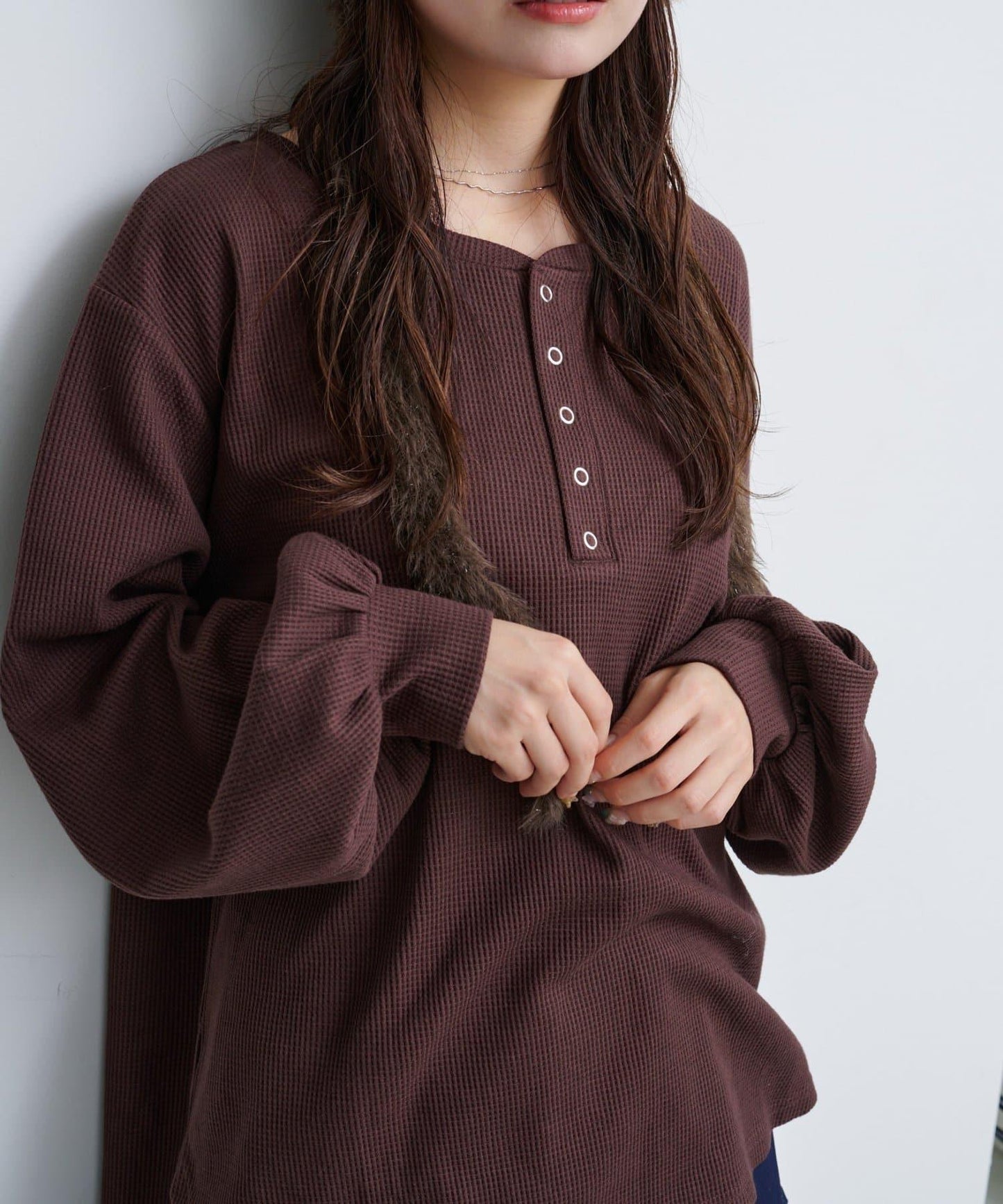 【S.M尺碼可選】華夫格亨利領套頭衫