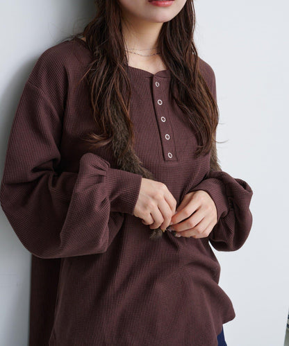 【S.M尺碼可選】華夫格亨利領套頭衫