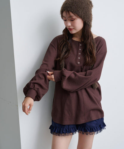 【S.M尺碼可選】華夫格亨利領套頭衫