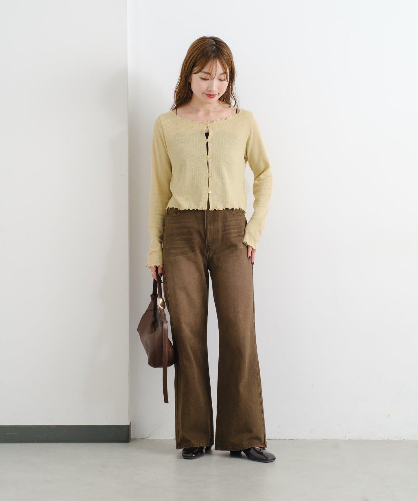 Kastane B 後腰帶斜紋直筒褲
