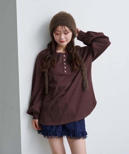 【S.M尺碼可選】華夫格亨利領套頭衫