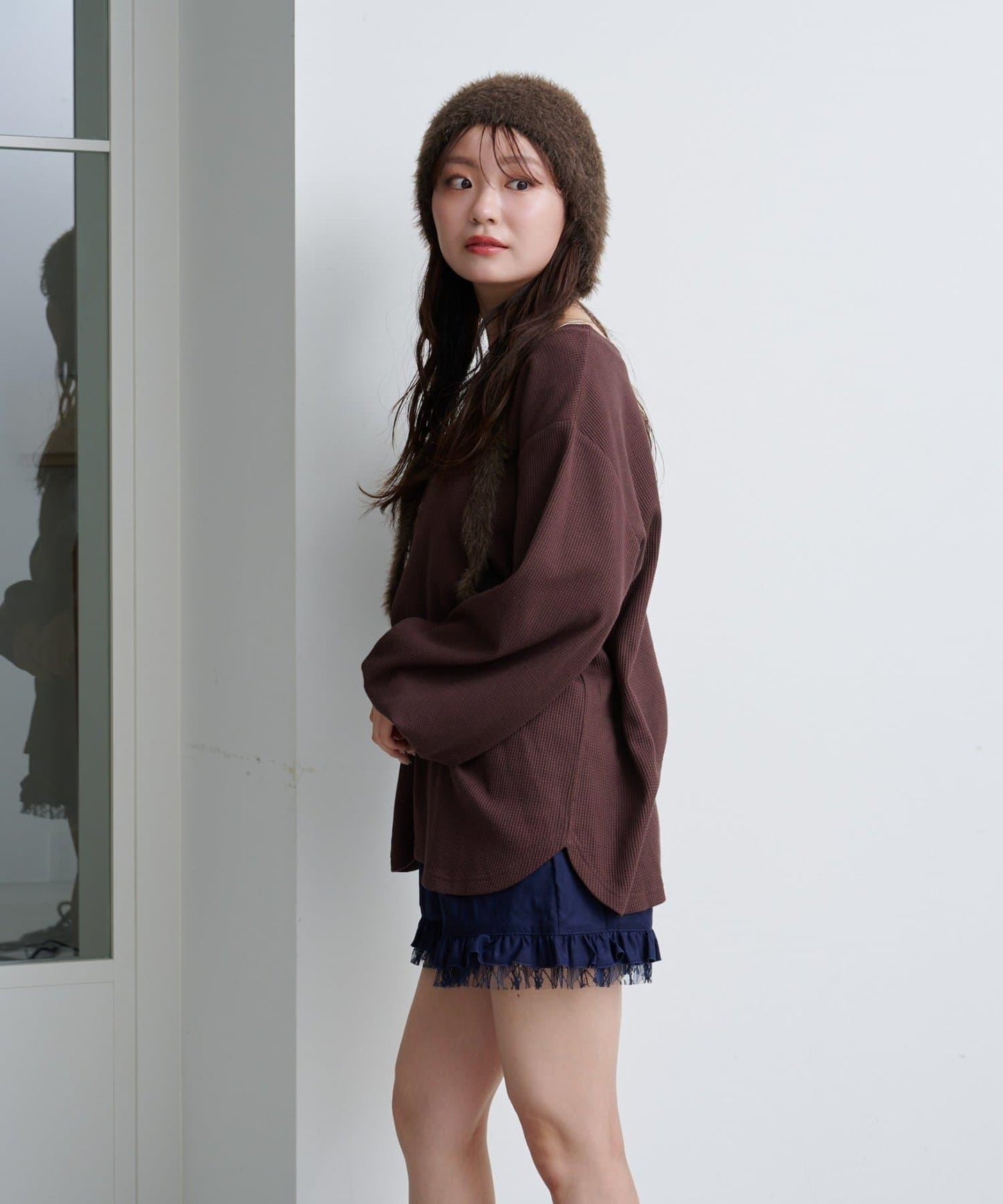 【S.M尺碼可選】華夫格亨利領套頭衫