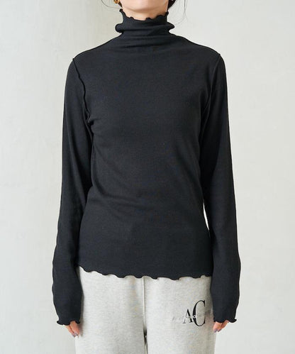 薑黃色荷葉邊高領長袖上衣