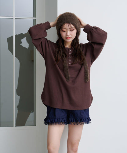 【S.M尺碼可選】華夫格亨利領套頭衫