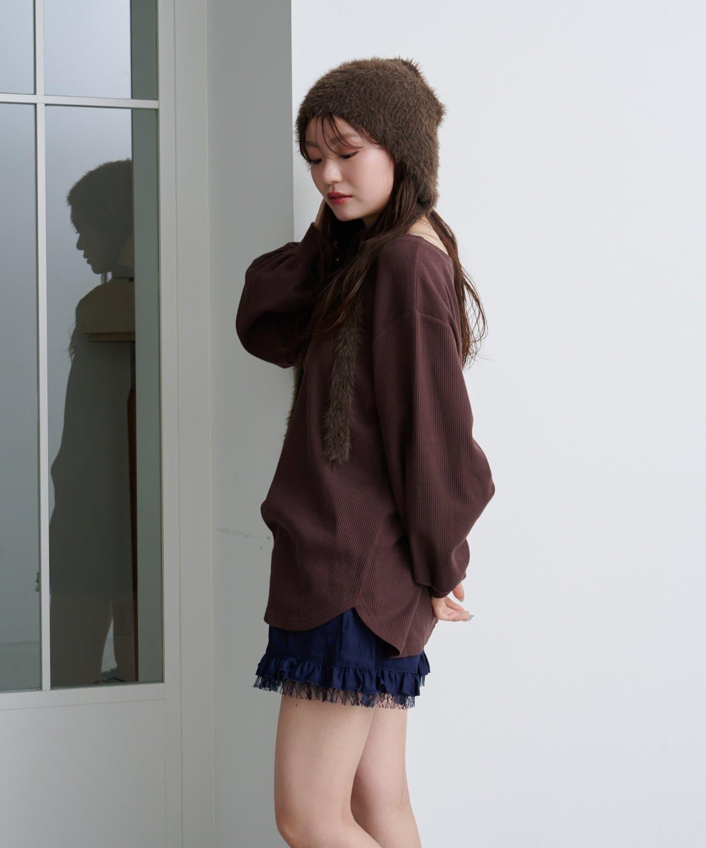 【S.M尺碼可選】華夫格亨利領套頭衫