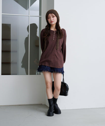 【S.M尺碼可選】華夫格亨利領套頭衫