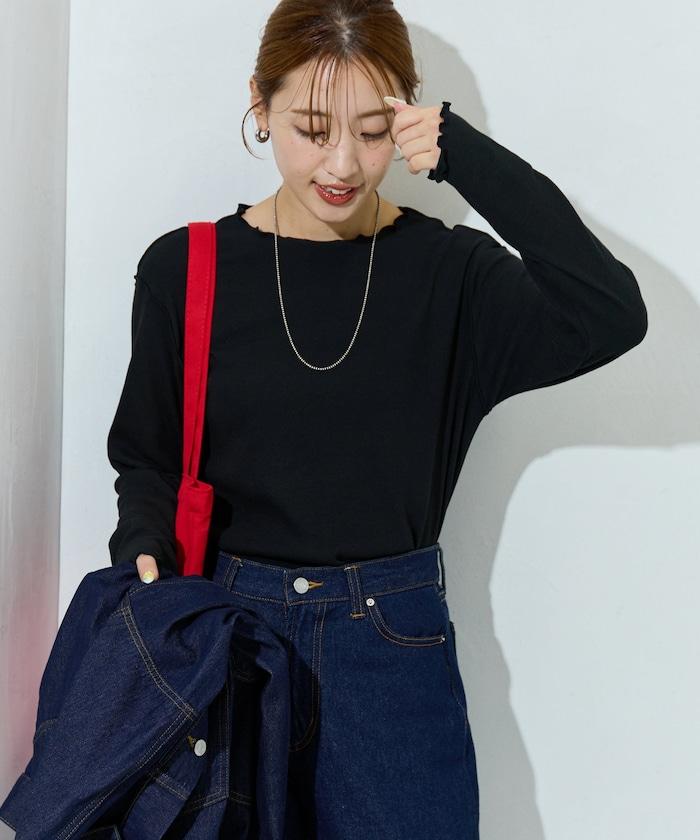 薑黃色荷葉邊長袖上衣