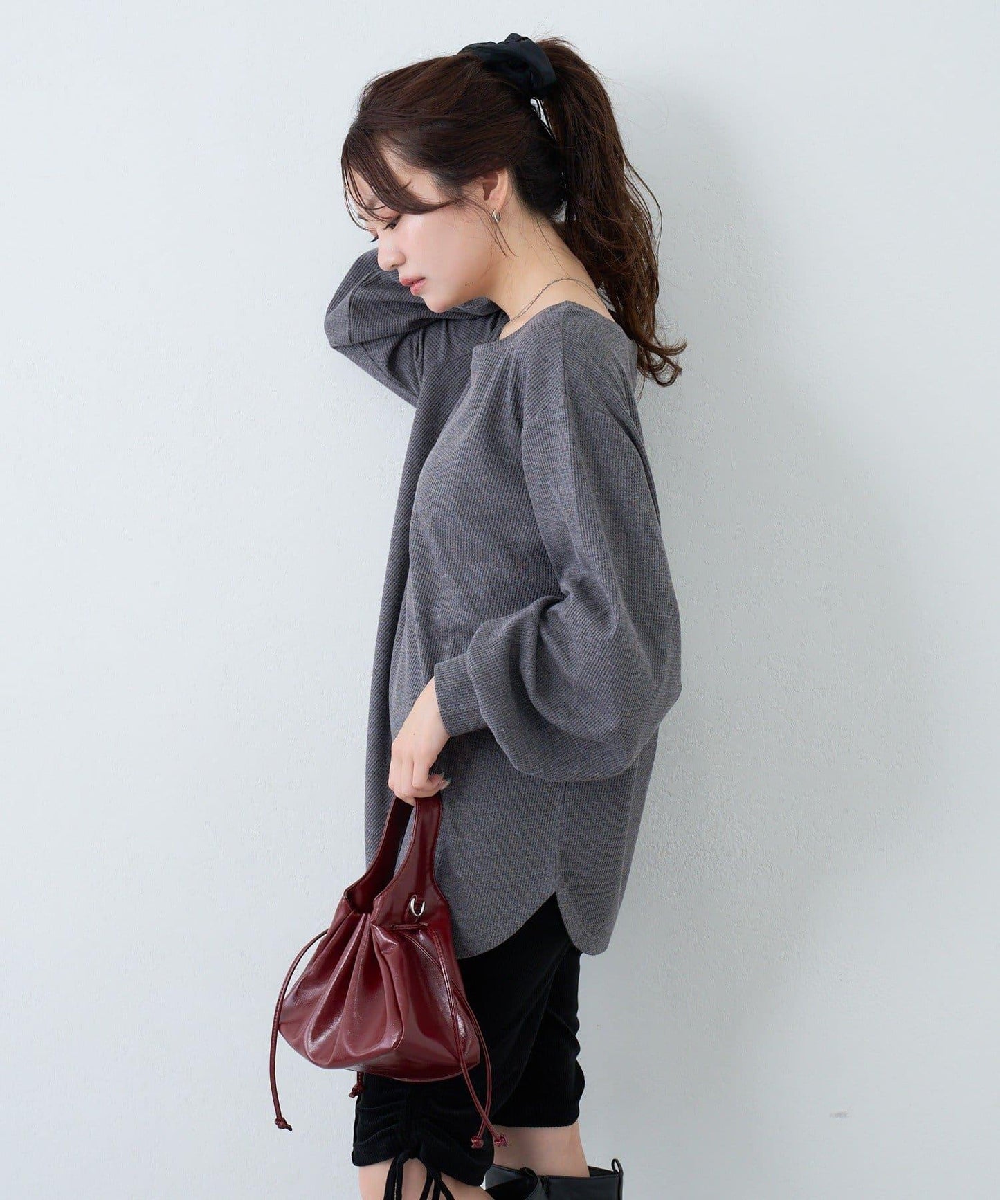 【S.M尺碼可選】華夫格亨利領套頭衫