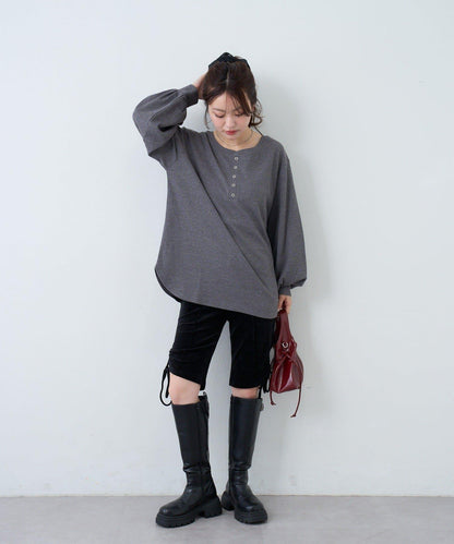 【S.M尺碼可選】華夫格亨利領套頭衫