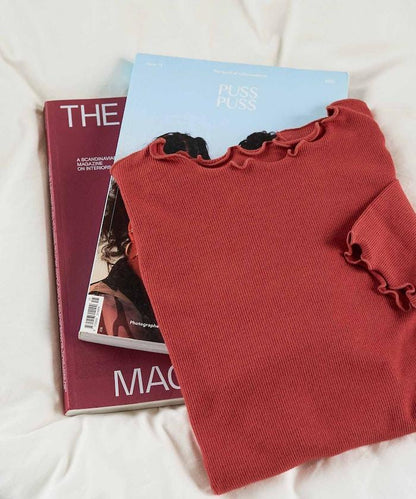 薑黃色荷葉邊長袖上衣