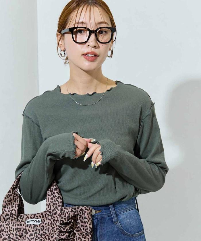 薑黃色荷葉邊長袖上衣