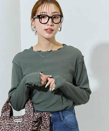 薑黃色荷葉邊長袖上衣