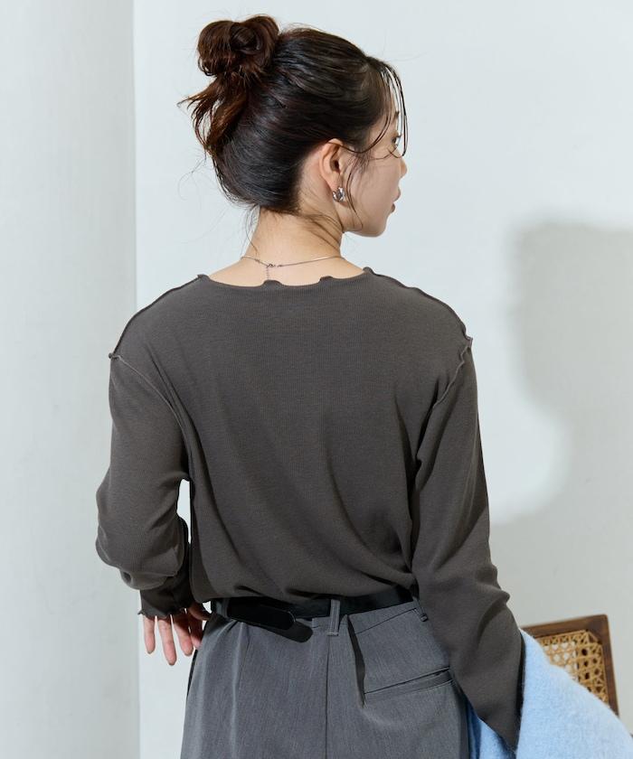 薑黃色荷葉邊長袖上衣