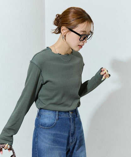 薑黃色荷葉邊長袖上衣