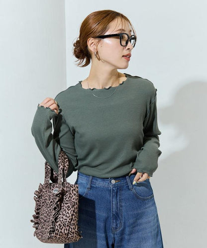 薑黃色荷葉邊長袖上衣