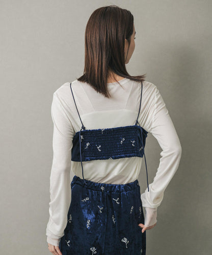 天鵝絨刺繡文胸吊帶