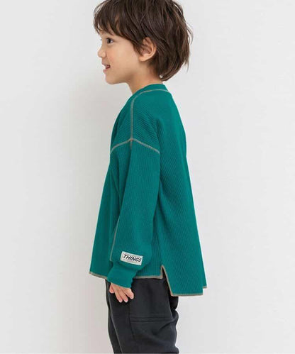 配色ステッチビッグシルエットワッフルTシャツ